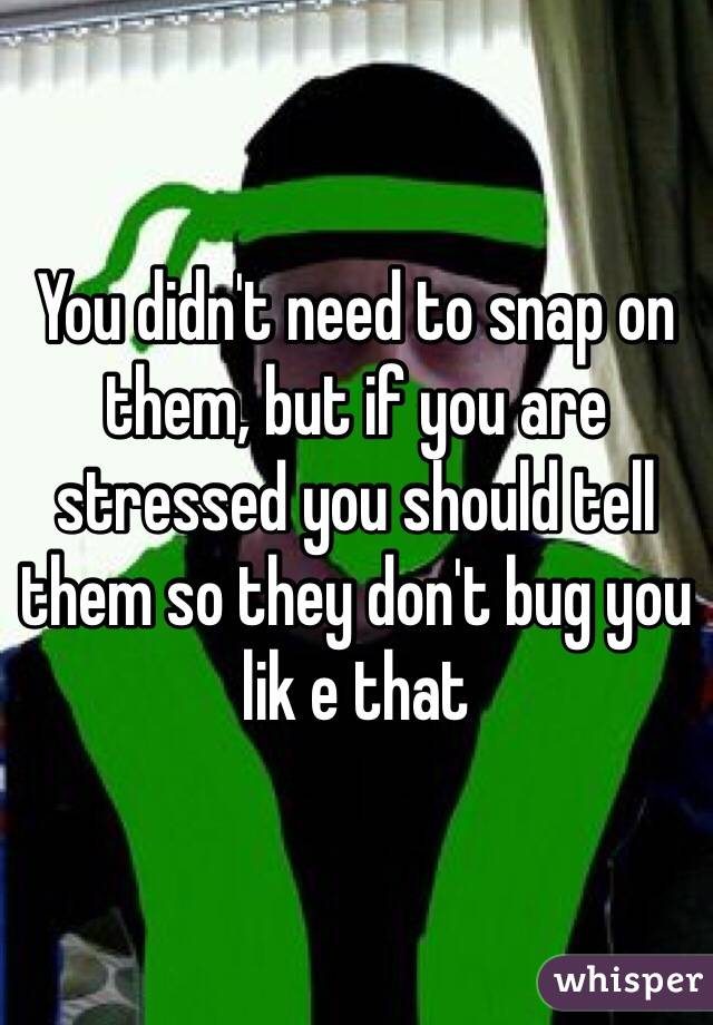 You didn't need to snap on them, but if you are stressed you should tell them so they don't bug you lik e that 