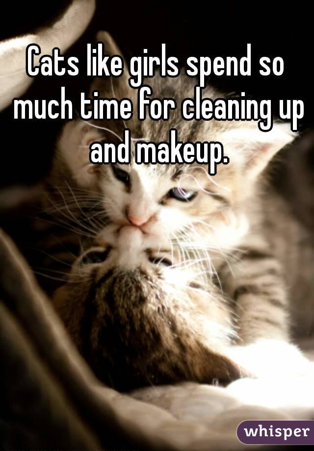 Cats like girls spend so much time for cleaning up and makeup.