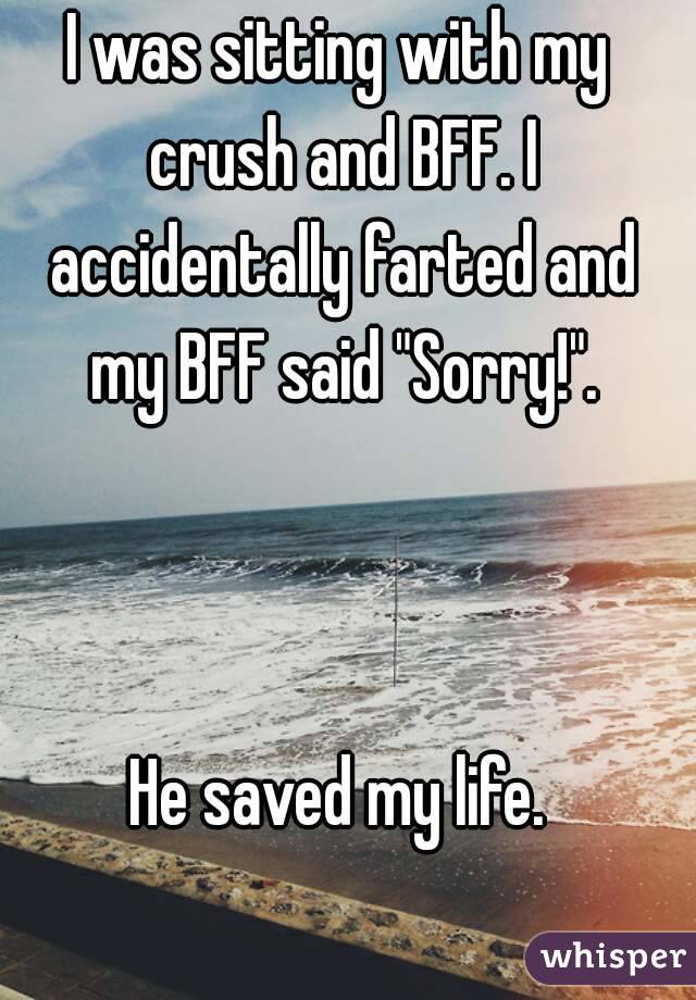 I was sitting with my crush and BFF. I accidentally farted and my BFF said "Sorry!".



He saved my life.