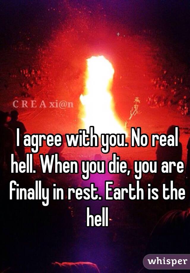 I agree with you. No real hell. When you die, you are finally in rest. Earth is the hell