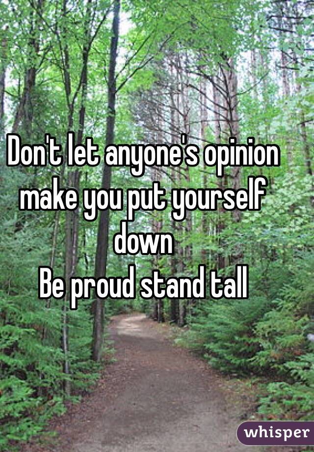 Don't let anyone's opinion make you put yourself down 
Be proud stand tall 