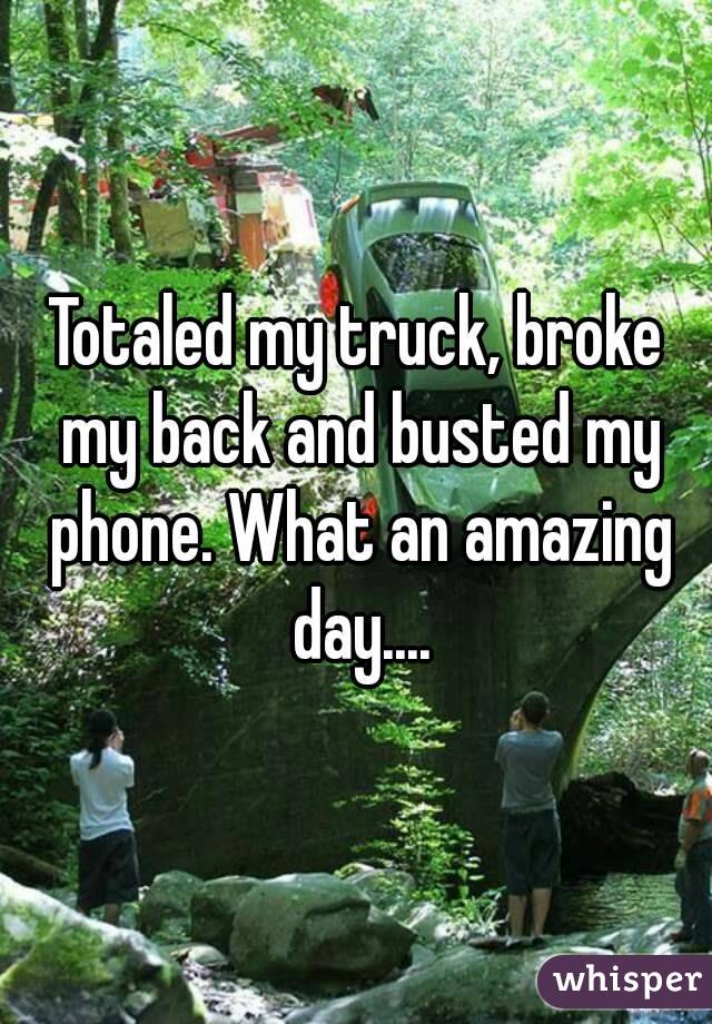 Totaled my truck, broke my back and busted my phone. What an amazing day....