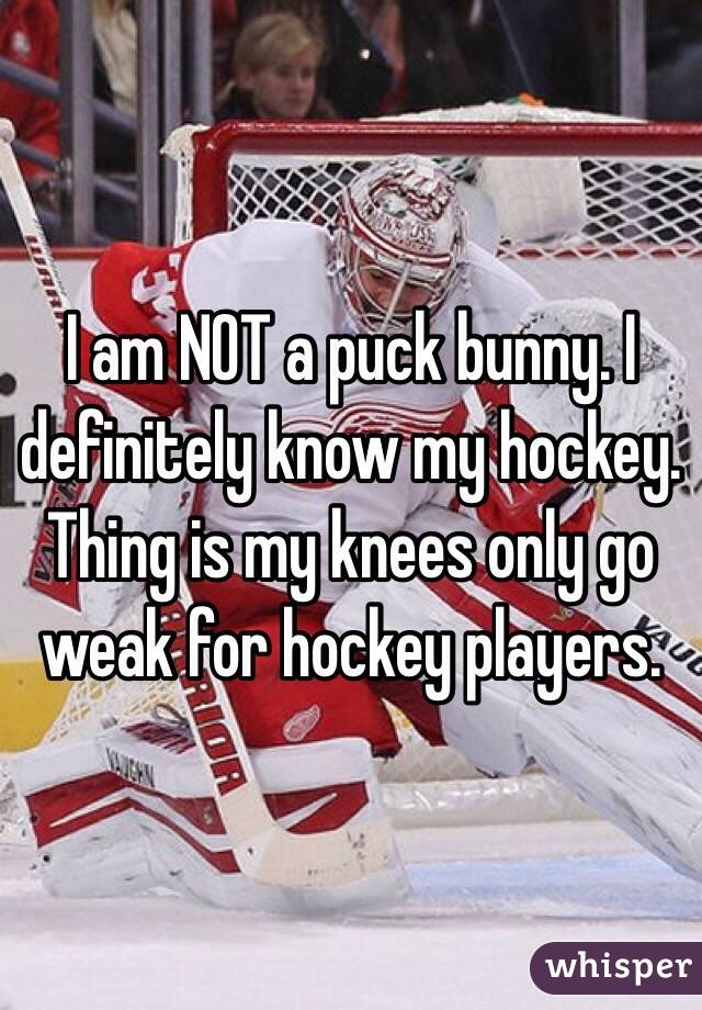 I am NOT a puck bunny. I definitely know my hockey. Thing is my knees only go weak for hockey players. 