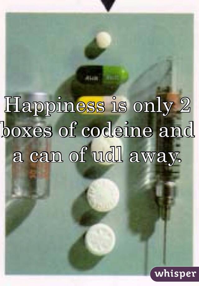 Happiness is only 2 boxes of codeine and a can of udl away.