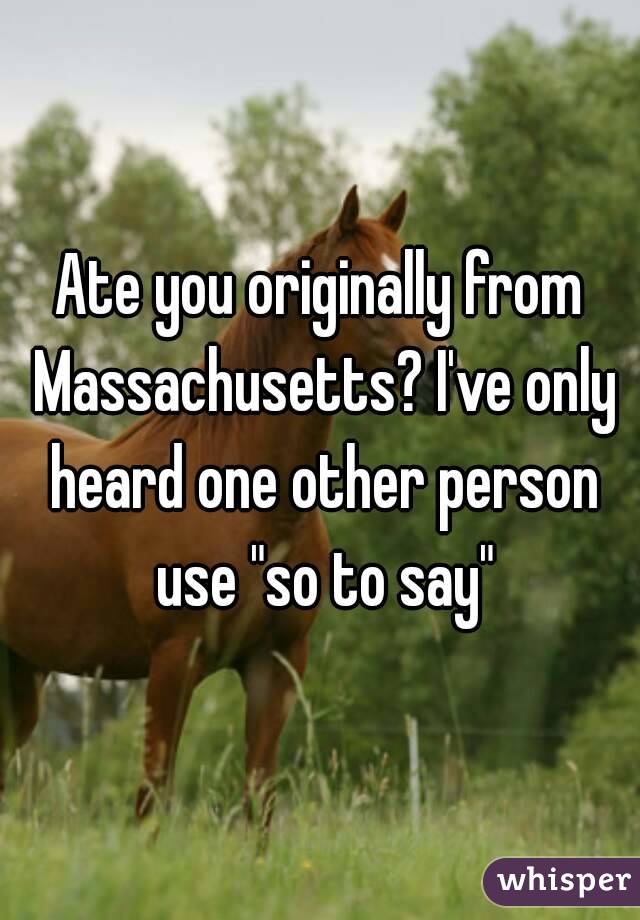 Ate you originally from Massachusetts? I've only heard one other person use "so to say"