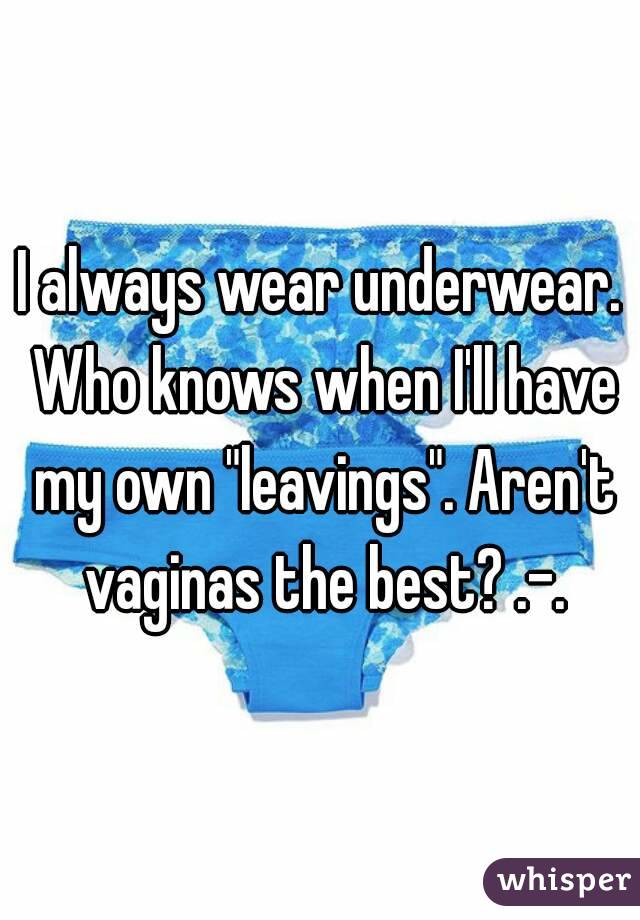 I always wear underwear. Who knows when I'll have my own "leavings". Aren't vaginas the best? .-.
