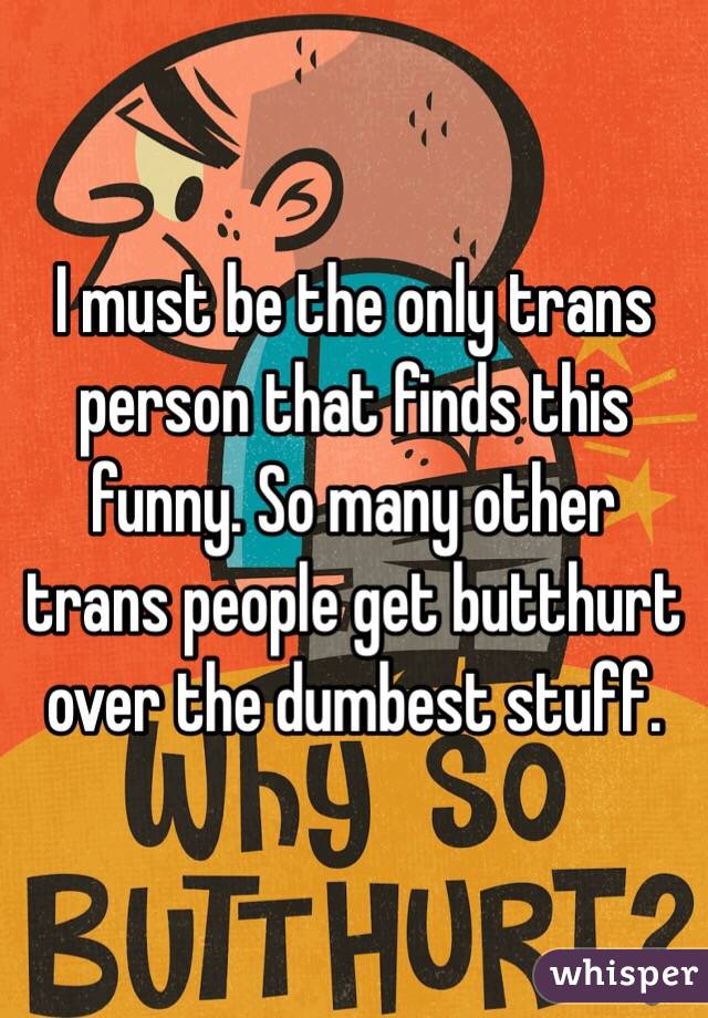 I must be the only trans person that finds this funny. So many other trans people get butthurt over the dumbest stuff.