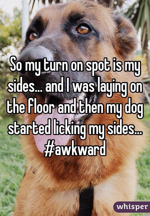 So my turn on spot is my sides… and I was laying on the floor and then my dog started licking my sides… #awkward 