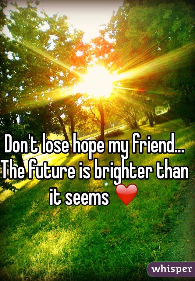 Don't lose hope my friend... The future is brighter than it seems ❤️