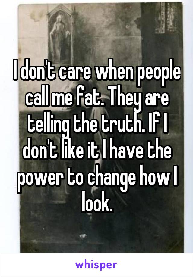 I don't care when people call me fat. They are telling the truth. If I don't like it I have the power to change how I look.
