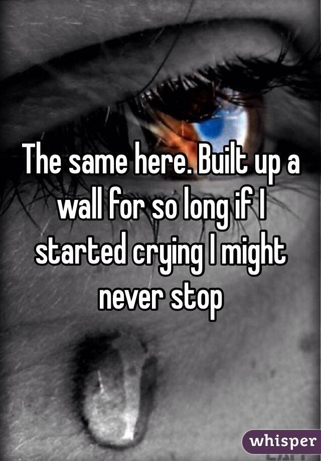 The same here. Built up a wall for so long if I started crying I might never stop 