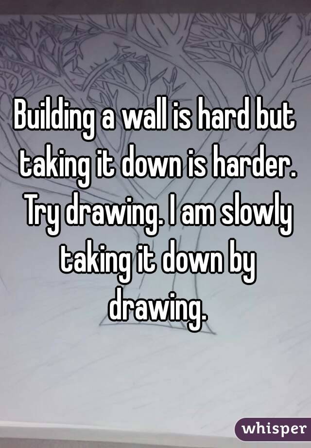 Building a wall is hard but taking it down is harder. Try drawing. I am slowly taking it down by drawing.