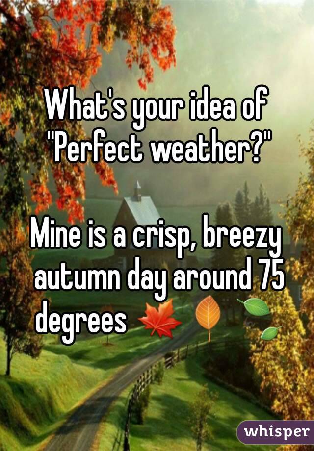 What's your idea of "Perfect weather?"

Mine is a crisp, breezy autumn day around 75 degrees 🍁🍂🍃