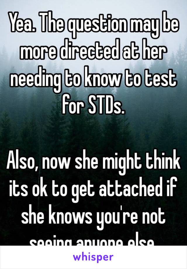 Yea. The question may be more directed at her needing to know to test for STDs.

Also, now she might think its ok to get attached if she knows you're not seeing anyone else.