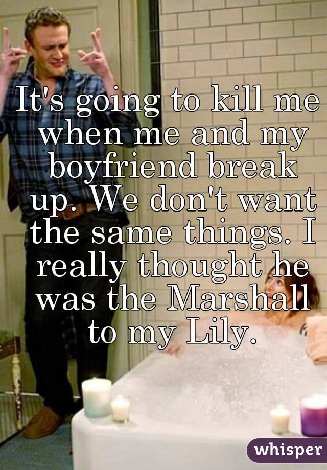 It's going to kill me when me and my boyfriend break up. We don't want the same things. I really thought he was the Marshall to my Lily.