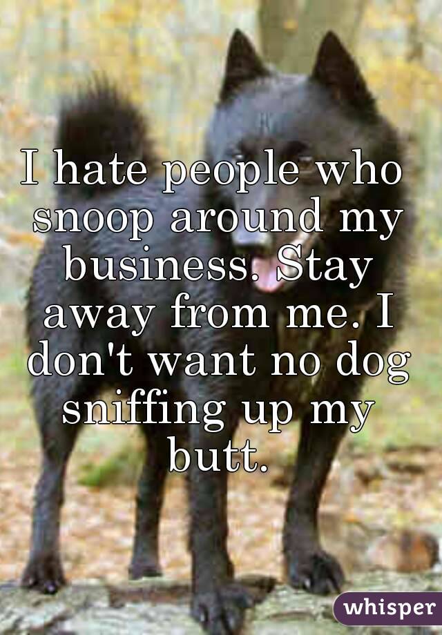 I hate people who snoop around my business. Stay away from me. I don't want no dog sniffing up my butt.