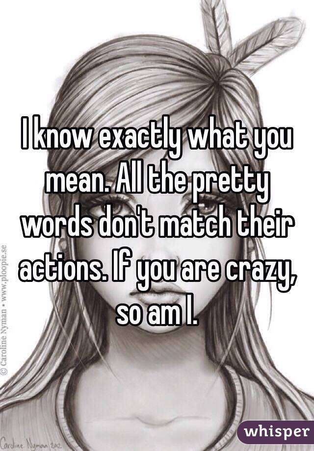 I know exactly what you mean. All the pretty words don't match their actions. If you are crazy, so am I.