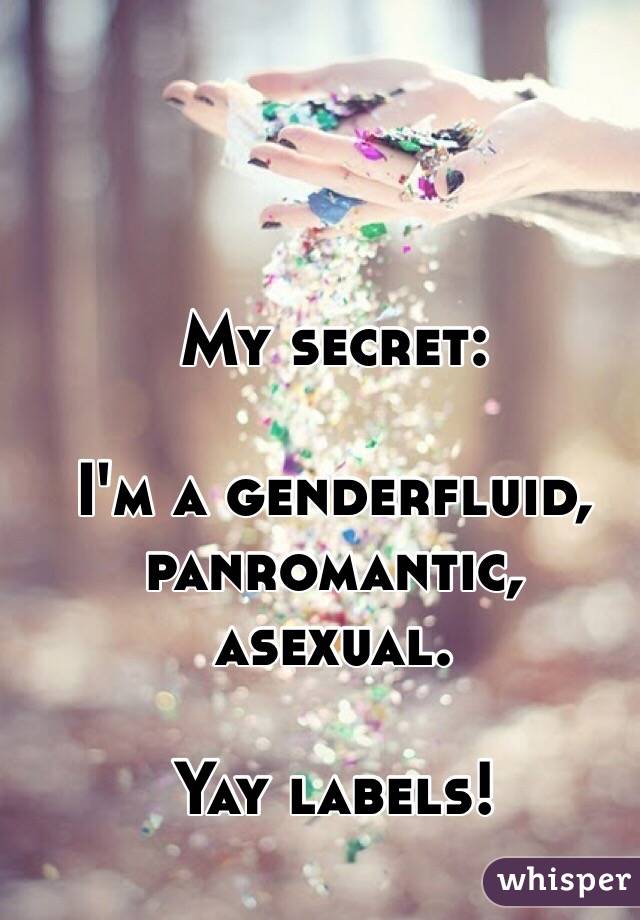 My secret: 

I'm a genderfluid, panromantic, asexual. 

Yay labels!