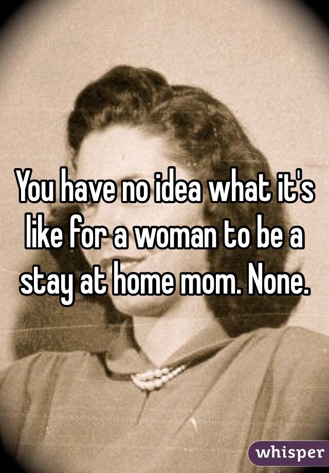 You have no idea what it's like for a woman to be a stay at home mom. None. 