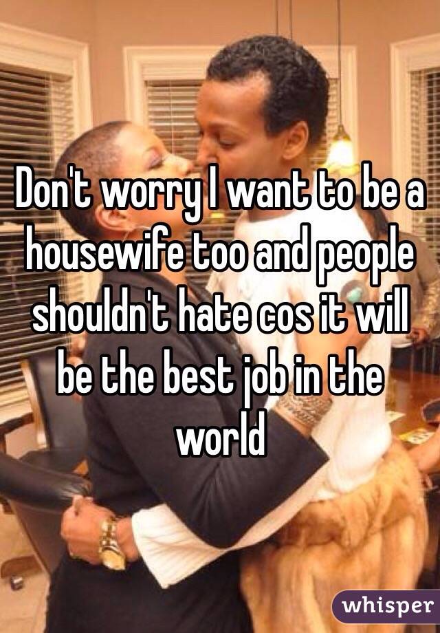 Don't worry I want to be a housewife too and people shouldn't hate cos it will be the best job in the world