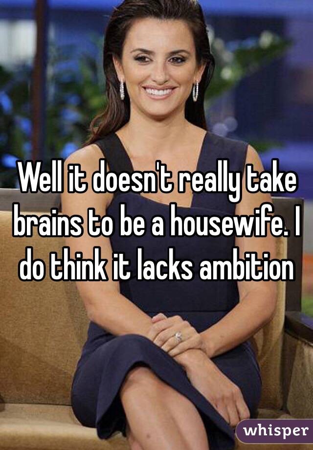 Well it doesn't really take brains to be a housewife. I do think it lacks ambition 