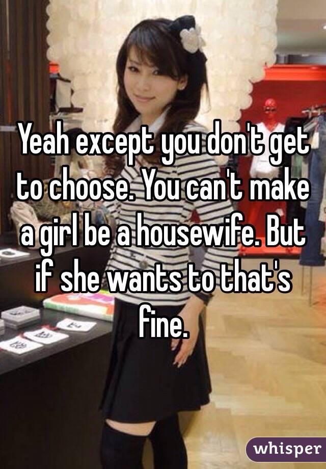 Yeah except you don't get to choose. You can't make a girl be a housewife. But if she wants to that's fine. 