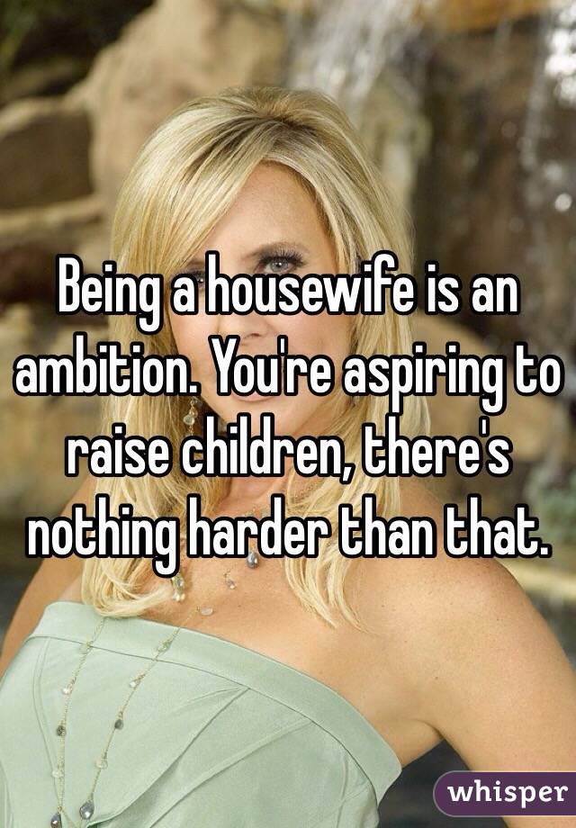 Being a housewife is an ambition. You're aspiring to raise children, there's nothing harder than that.