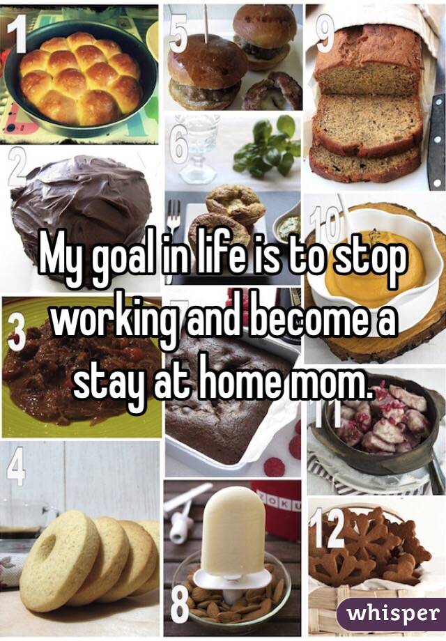 My goal in life is to stop working and become a stay at home mom. 