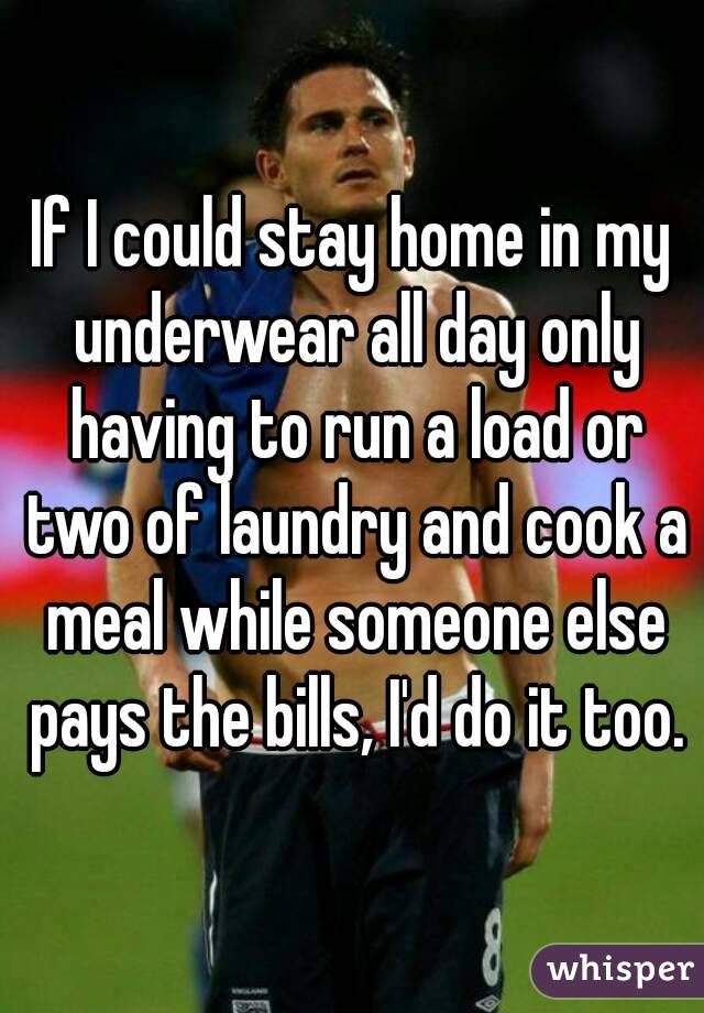 If I could stay home in my underwear all day only having to run a load or two of laundry and cook a meal while someone else pays the bills, I'd do it too.