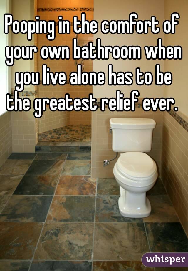 Pooping in the comfort of your own bathroom when you live alone has to be the greatest relief ever. 
