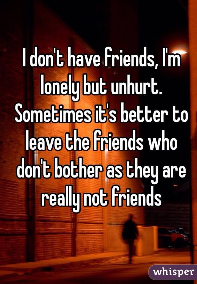 I don't have friends, I'm lonely but unhurt. Sometimes it's better to leave the friends who don't bother as they are really not friends
