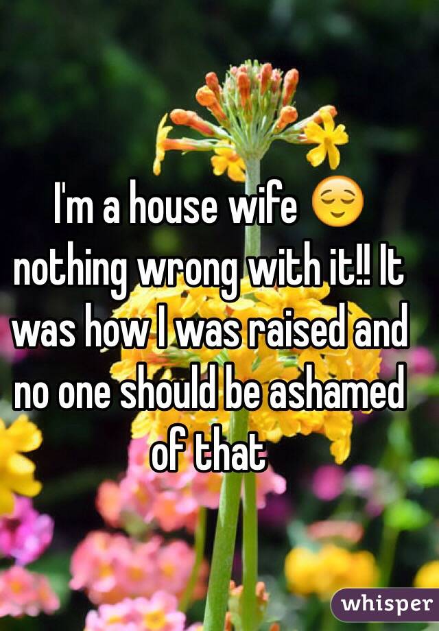 I'm a house wife 😌 nothing wrong with it!! It was how I was raised and no one should be ashamed of that