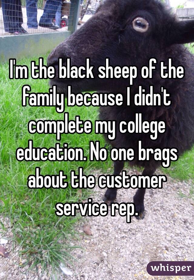 I'm the black sheep of the family because I didn't complete my college education. No one brags about the customer service rep.
