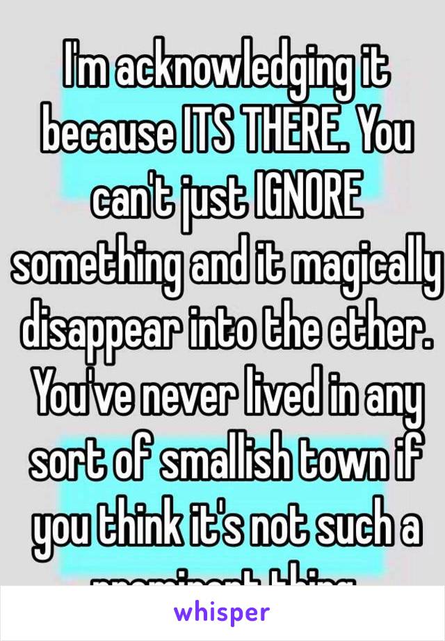 I'm acknowledging it because ITS THERE. You can't just IGNORE something and it magically disappear into the ether. You've never lived in any sort of smallish town if you think it's not such a prominent thing. 