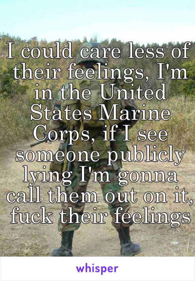 I could care less of their feelings, I'm in the United States Marine Corps, if I see someone publicly lying I'm gonna call them out on it, fuck their feelings