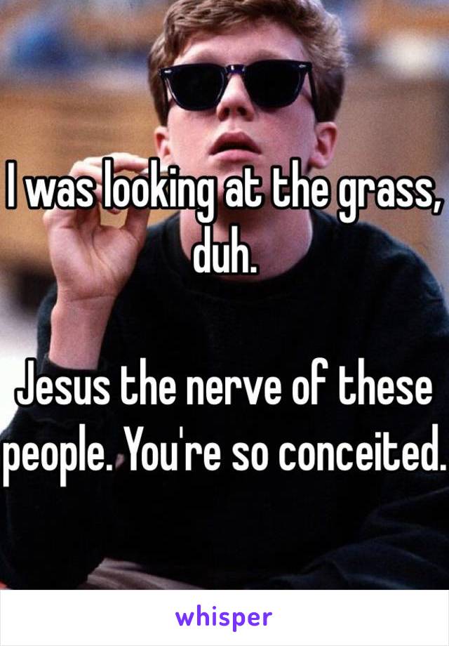 I was looking at the grass, duh.

Jesus the nerve of these people. You're so conceited. 