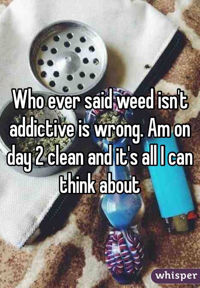 Who ever said weed isn't addictive is wrong. Am on day 2 clean and it's all I can think about