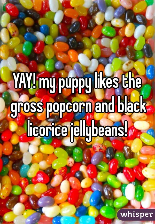 YAY! my puppy likes the gross popcorn and black licorice jellybeans! 