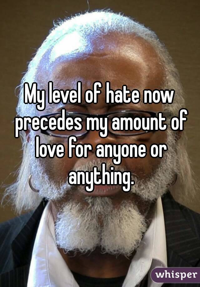 My level of hate now precedes my amount of love for anyone or anything.