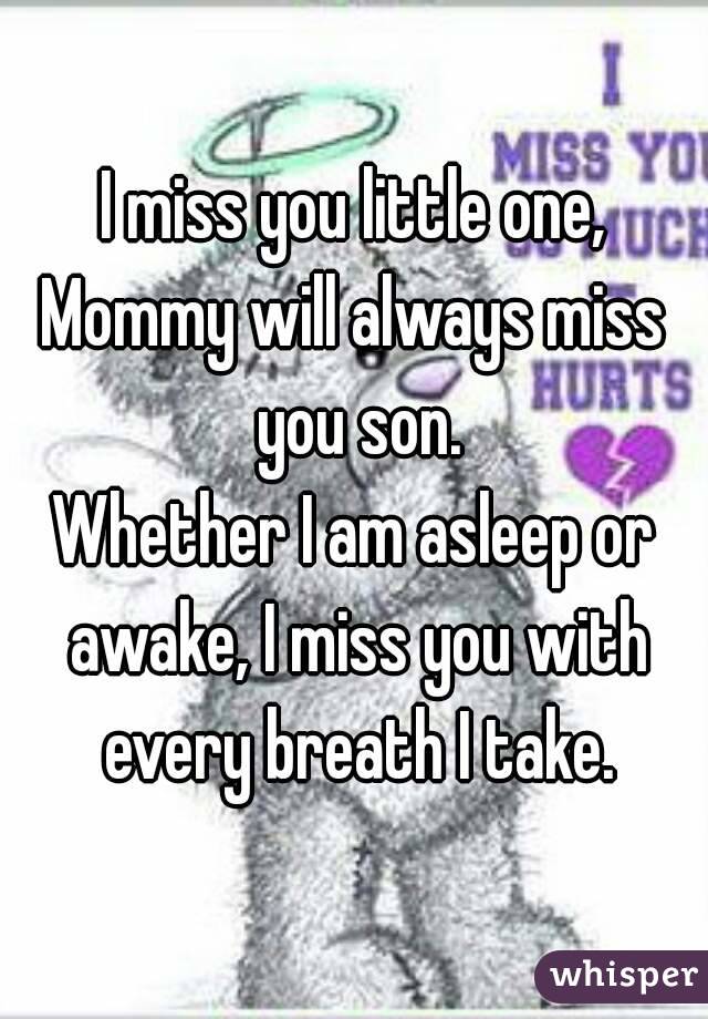 I miss you little one,
Mommy will always miss you son.
Whether I am asleep or awake, I miss you with every breath I take.