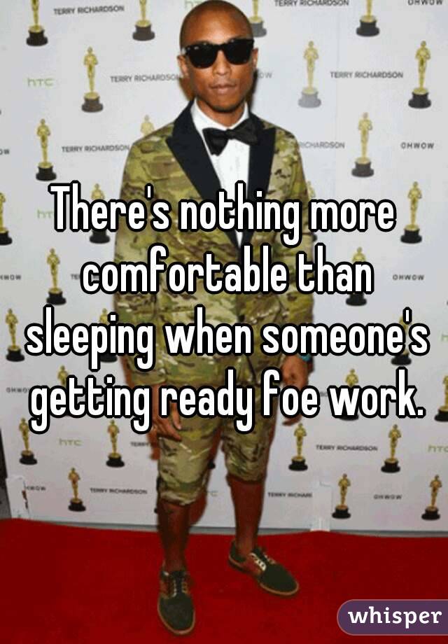 There's nothing more comfortable than sleeping when someone's getting ready foe work.