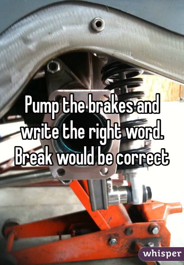 Pump the brakes and write the right word. Break would be correct 