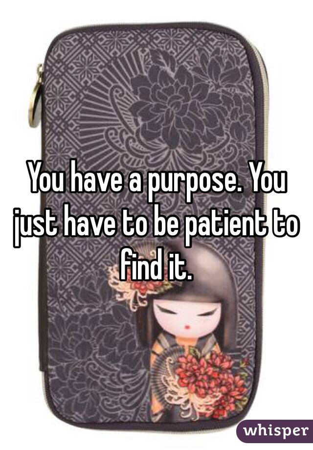 You have a purpose. You just have to be patient to find it. 