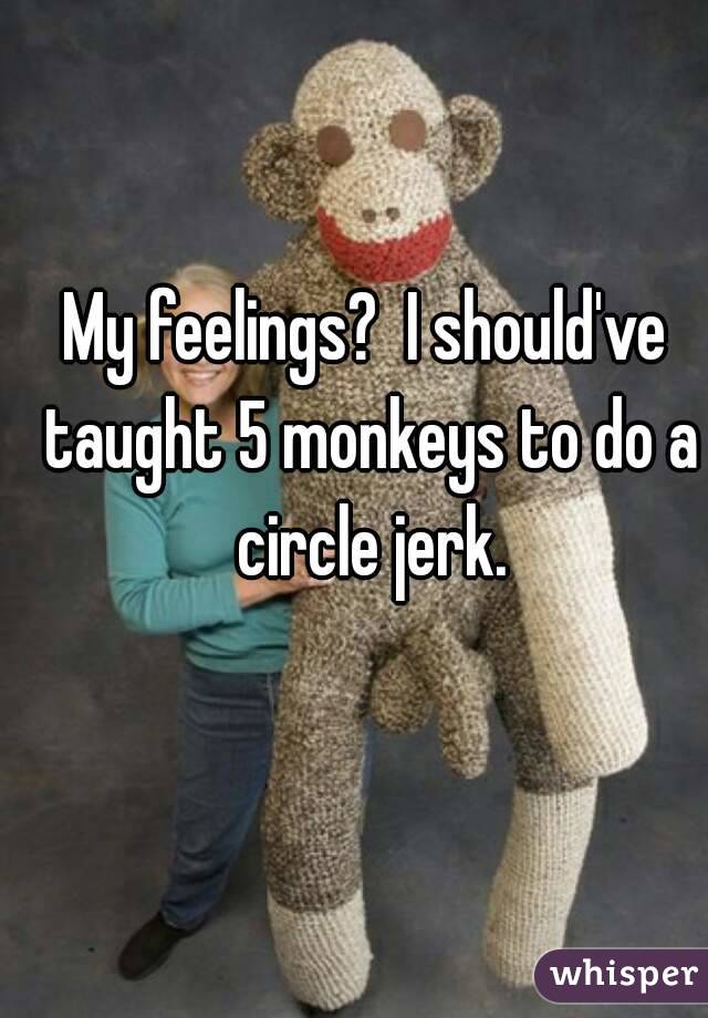 My feelings?  I should've taught 5 monkeys to do a circle jerk.