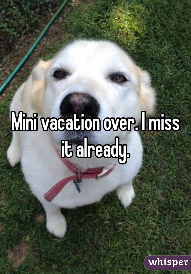 Mini vacation over. I miss it already. 