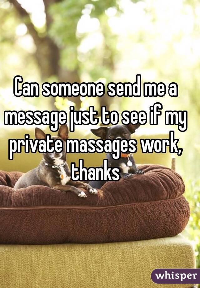 Can someone send me a message just to see if my private massages work, thanks 