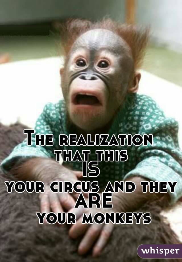 The realization 
that this
 IS 
your circus and they
 ARE
 your monkeys