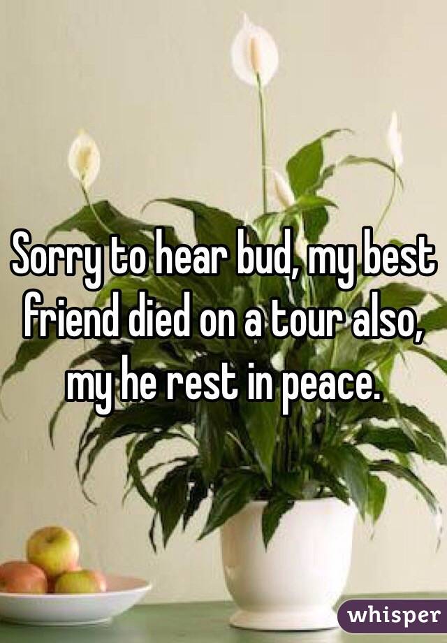 Sorry to hear bud, my best friend died on a tour also, my he rest in peace. 