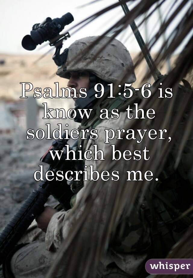 Psalms 91:5-6 is know as the soldiers prayer, which best describes me. 