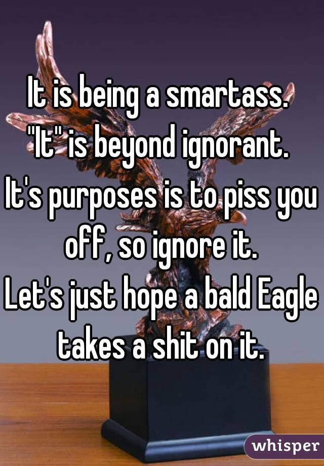 It is being a smartass. 
"It" is beyond ignorant. 
It's purposes is to piss you off, so ignore it. 
Let's just hope a bald Eagle takes a shit on it. 